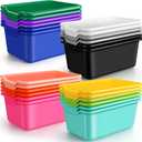 Dandat 24 Pcs Plastic Cubby Storage Bins Colorful Classroom Cubby Organizer Book Bins for Classroom Library Bulk Stackable Toy Containers with Handles for Home Office Daycare Preschool (Bright Color)