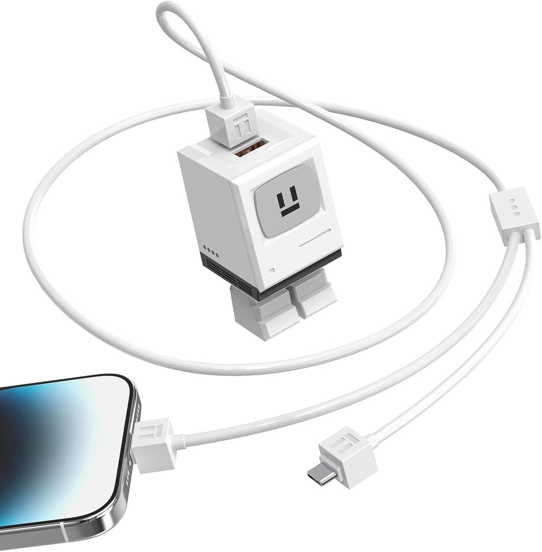 HianDier for iPhone Charger Fast Charging with Multi 2 in 1 USB C Cable 30W USB A USB C Charger Block Adorable Robot for iPhone Charger Cord Compatible with iPhone 17 16 15 14 Pro Max iPad-White