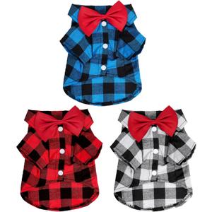 Tongcloud 3 Pack Plaid Puppy Cat Shirt - Cute Dog Shirts for Small Dogs and Cats - Birthday Party and Holiday Photo (Red, Blue and White)