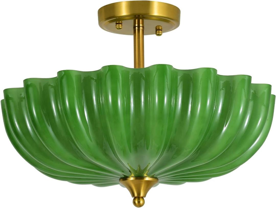 16" Vintage Green Ceiling Light, Semi Flush Mount Ceiling Light, 15.7 Inch