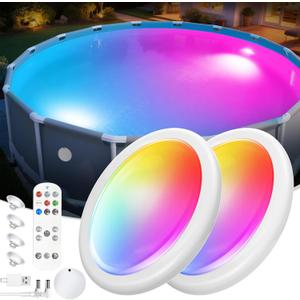 Askyli Pool Lights for Inground Pool, Rechargeable Submersible LED Lights w/Remote, Upgraded IP68 Waterproof Underwater Pool Light, Dynamic Lighting Pool Light for Above Ground Pool Hot Tub Party-2PC