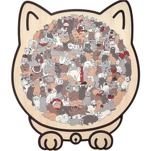 135-Piece Colored Cat Shaped Wooden Jigsaw Puzzle, Cats Shaped Wooden Puzzle, Unique Animal Shape Wood Puzzle Gifts for Cats Lovers, Home Decor Christmas