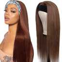22 Inch #4 Chocolate Brown Headband Wig Human Hair 150% Density Grade 8A Unprocessed Brazilian Virgin Hairs Machine Made Brown Straight Headband Wig Human Hair None Lace Front Wig