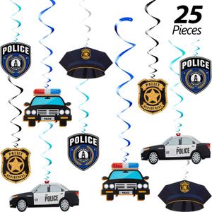 Sumind 25 Pcs Police Party Decorations Birthday Party Hanging Swirls Police Academy Graduation Gifts Hanging Decor Spirals Swirls