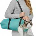 Pawfun Cat Carrier Pouch, Soft Cat Grooming Restraint Bag for Vet Visits, Nail Trimming & Medication, Comfortable Cats Carry Bag with Bottom Support for Car Travel, Green, XS