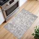 Vintage Entryway Rug, Gray Ivory 2x3 Washable Non-Slip Carpet, Soft Thin Faux Wool Small Area Rug for Front Door, Kitchen, Bedroom, Foyer