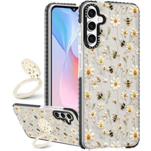 Boaretiu Cute Kawaii for Samsung Galaxy A16 Case with Stand - Fashion Cool 360 Rotate Ring Holder Kickstand Flower Bee for Women Girls Boys Teens Girly for Galaxy A16 Case