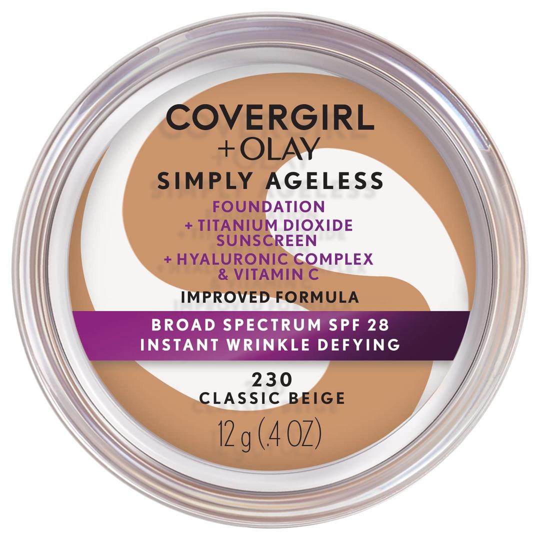 COVERGIRL & Olay Simply Ageless Instant Wrinkle-Defying Foundation, Classic Beige, 0.4 Fl Oz (Pack of 1) (0.4 Ounce (Pack of 1), 230 - Classic Beige)