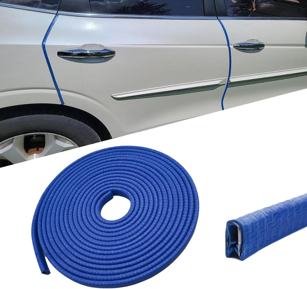 16.4Ft(5M) Car Door Edge Guards, Car Door Edge Protector, No Glue Auto Door Entry Guard Protective Strip, Auto Door Protection Anti-Collision Rubber Clips Fit Most Cars (Blue, 5 Meters)
