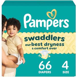 Pampers Swaddlers Diapers, Size 4 (15-34 lbs), 66 Count, Absorbent, Keeps Baby Dry and Comfortable, Skin Safe Disposable Baby Diaper 