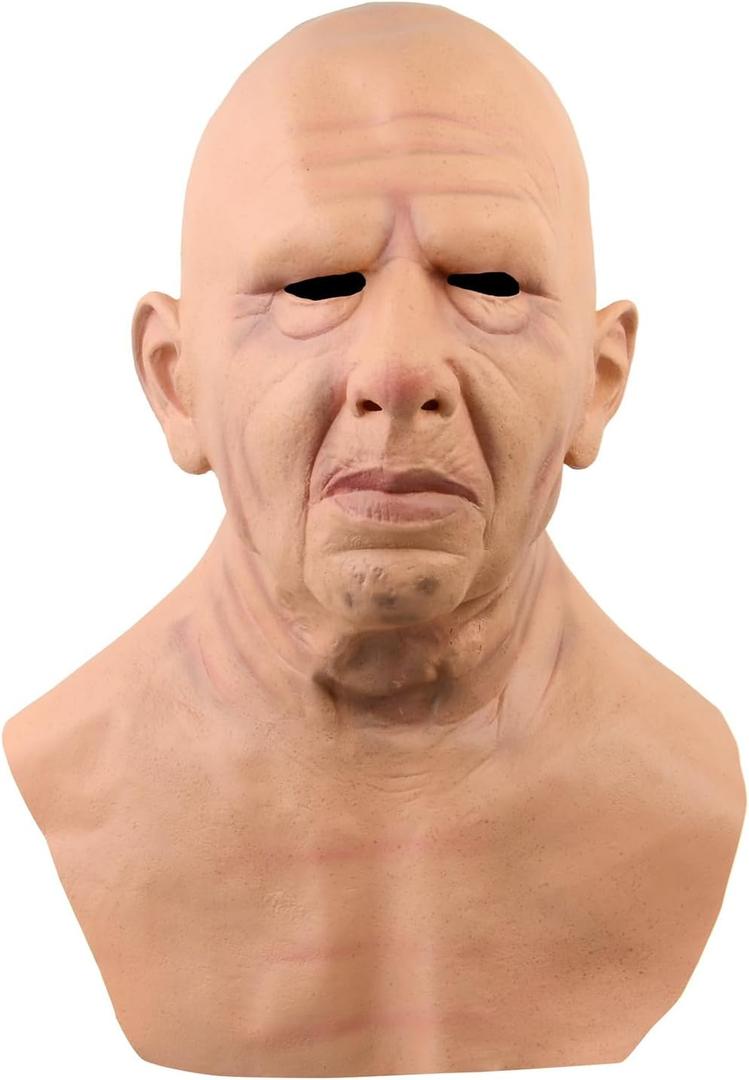 Realistic Old Man Mask Bald Man Humen Face Masks Wrinkle Full Head Mask Halloween Masquerade Costume Props