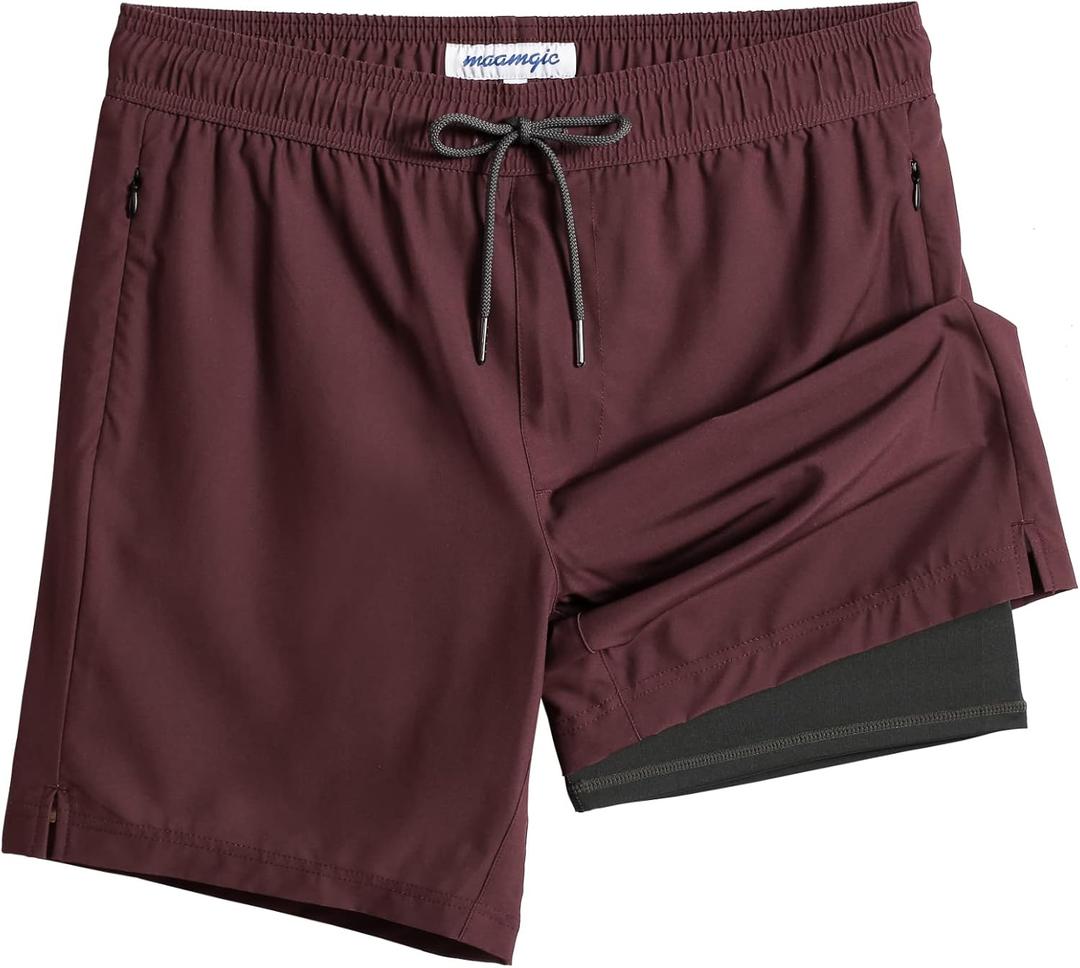 maamgic 2 in 1 Mens Swim Trunks 7 Inch Swim Shorts Swim Suits Board Shorts (X-Large)