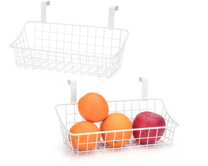 White Basket with hook Grid Storage Basket,Hang it behind a door or on a railing,Over the Cabinet Door,2 Pack