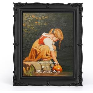 PHAREGE Vintage Picture Frame 8x10 Black, 8 by 10 Ornate Decorative Antique Frame with Mat for 5x7 Photo, Fancy Matted Frame for Desktop or Wall, Horizontal or Vertical