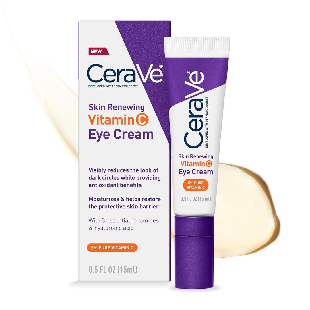 CeraVe Skin Renewing Vitamin C Eye Cream, Vitamin C, Hyaluronic Acid, Ceramides & Caffeine, Under Eye Cream For Dark Circles and Puffiness, Fragrance Free & Ophthalmologist Tested, 0.5 Fl. Oz 