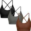 OVESPORT 3 Piece Women's Workout Sports Bras Seamless Tie-dye Strappy Gym Yoga Crop Bra (Medium, Black Dark Grey Coffee)