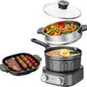 N73SNA Hot Pot Electric Nonstick, PFOA-Free Multi-Cooker 2.5 Quart Grill Steamer Set, Portable Hot Pot for Fried Rice, Oatmeal, Steak, Soup, Egg, Ramen with Power Adjustment