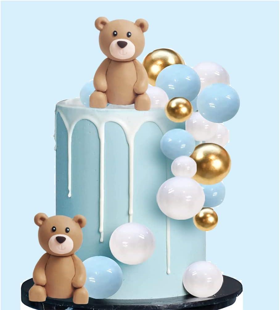 Baby Bear Cake Topper Blue Ball Cake Decor for Boy (blue ball 2bears set)