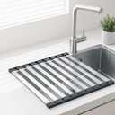 Roll Up Dish Drying Rack Over The Sink, Stainless Steel Collapsible Dish Drainer Rack for Kitchen Sink, Non-Slip Heat Resistant Space Saving Sink Drying Rack, 17.7" x 12.8"
