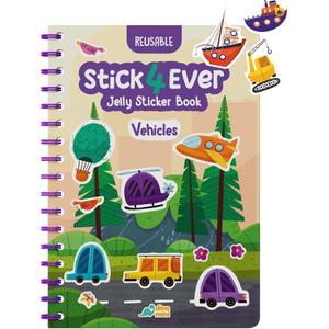 Stick4Ever Jelly Sticker Book - for Kids - Waterproof, Easy to Clean Jelly Stickers for Kids - Reusable Sticker Book for Toddlers with 50 Pcs of Reusable Stickers (Vehicles)