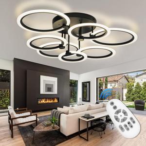 Modern LED Ceiling Light 31.8" Dimmable Black Flush Mount Ceiling Light with Remote 7 Rings 130W 3000K-6500K Ceiling Lamp for Living Room,Bedroom,Kitchen