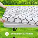 Smiry Square Picnic Table Cover, Waterproof Elastic Fitted Camping Tablecloths, Wipeable Flannel Backed Vinyl Tablecloth Protector for Indoor, Outdoor (White, 42x42 Inches)