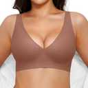 Wireless Bra Pushup Bras for Women Seamless Bras with Support and Lift Comfortable Bralettes No Underwire Deep V Tshirt Bra Coffee, XL