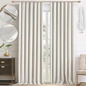 IVAPUPU Natural Thick Linen Blend Pinch Pleated Blackout Curtains for Bedroom - 2 Pages Black Out Curtains 102 Inch Long 2 Panel for Living Room Darkening Thermal Window Curtain Drapes with 16pc Hooks