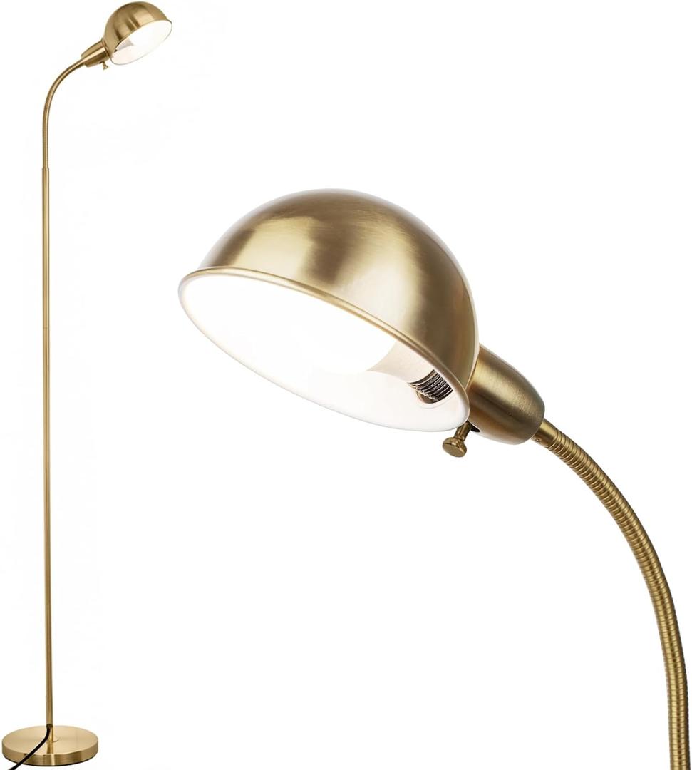 Dimmable Floor Lamp with Flexible Gooseneck and Rotatable Shade, Modern Style Standing Tall Lamp, E26 Socket, LED Reading Lamp (Gold)