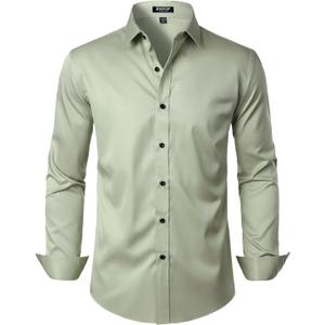 JEMITOP Men's Stretch Wrinkle Free Dress Shirt Formal Prom Wedding Long Sleeve Button Down Shirts (XX-Large, Mint Green)