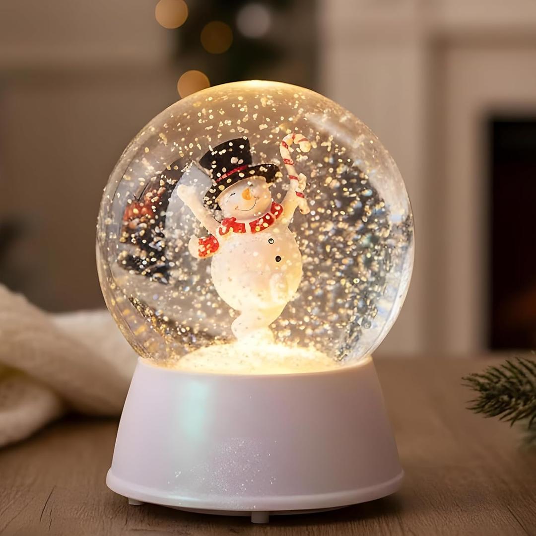 AYTPU Rotating Snowman Snow Globe with Music 8 Songs, Auto 6H Timer, USB/Battery Powered, Spinning Christmas Decor with Glitter Snowfall, Gift for Family