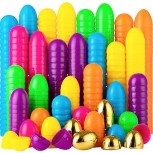 JOYIN 50PCS Plastic Easter Eggs, Empty 2.3" 44PCS Colorful with 6PCS Golden Eggs Bulk Fillable for Easter Hunt Party Favor Basket Stuffers Filler Classroom Prize Supplies Decor