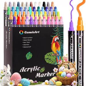 48 Colors Dual Tip Acrylic Paint Pens Markers, Premium Painting Markers Stocking Stuffers for Rock, Wood, Fabric, Glass, Canvas, Ceramic, Easter Gifts for DlY Crafts Art Supplies