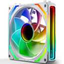 AsiaHorse COSMIQ 120mm Case Fan, Infinity Mirror FDB Reverse Fan with 5V 3-PIN ConnectorDaisy Chain PWM PC RGB Fans for Cases CPU Liquid Coolers, Reverse Blade(White)