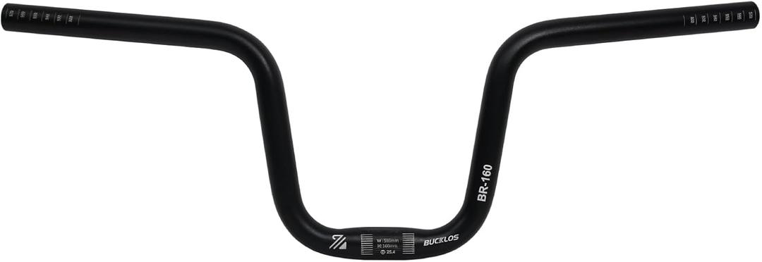 BUCKLOS Bike 25.4 High Riser 120mm/160mm Handlebars - Bicycle 580mm Aluminium Alloy Rise Handle Bars for Mountain Bike/MTB/Folding Bike/E-bike, Commuter Bike