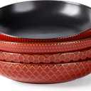 GBHOME 8.5'' Large Pasta Bowls, 36 Ounce Stoneware Salad Bowls for Kitchen, Ceramic Serving Bowls With Textured Pattern for Pasta,Fruit, Stews,Noodle, House-warming Gift, Set of 4-Rythmic Red