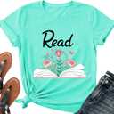Read Book Shirt for Women-Reading Teacher Tee Tops Pink Flower and Butterfly Short Sleeve Cute Book Shirt (M)