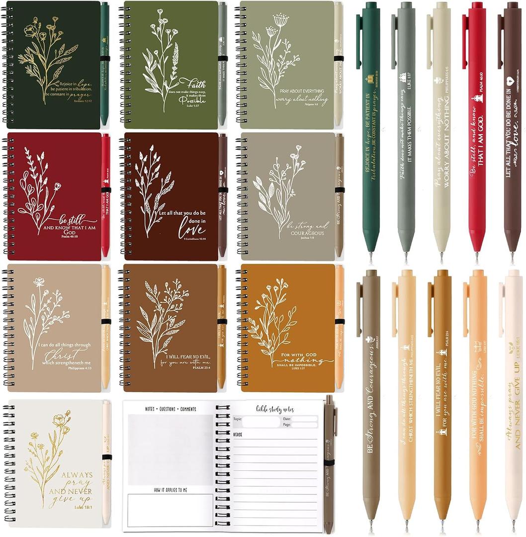 Resurhang 160 Pcs Christian Mothers Day Gift Prayer Spiral Journal with Ballpoint Pen Religious Gift for Church Pastor Appreciation Sunday School Teacher Employee Notebook Fathers Day (Retro Color)