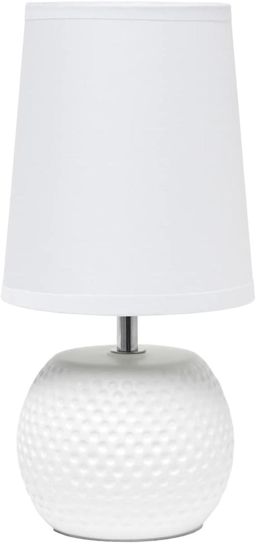 Simple Designs LT2084-WHT Mini Studded Texture Ceramic Bedside Table Lamp, White