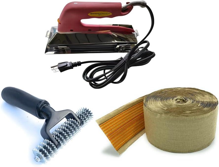 ZY377 10in. 800-Watt Carpet Seaming Iron, Carpet Joining Tape - Super Heat Bond Seaming Red Stitch and Seaming Roller Spiked Star Grooming Carpet Pile Roller