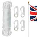 smrtcol Flagpole Rope Kit 1/4 Inch x 66 Ft Durable Nylon Halyard with 4 Plastic Clips – Quiet, Weatherproof for 33 Ft Flagpoles, DoubleSided Flags, Camping & Outdoor Use