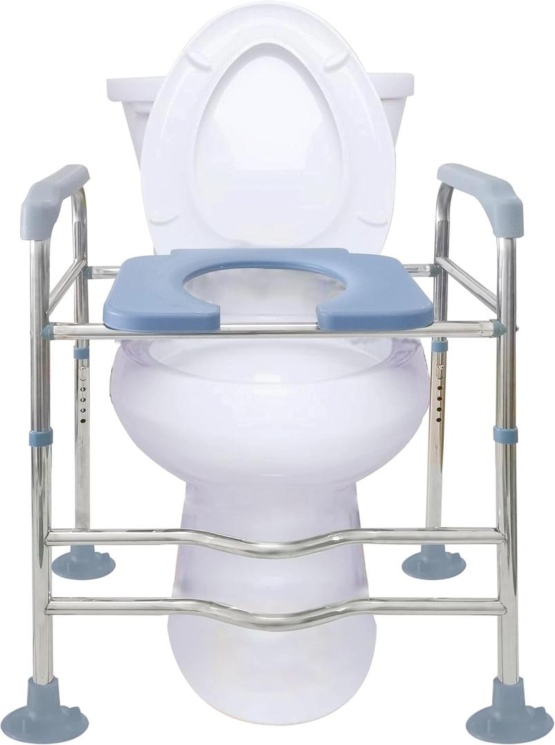 Raised Toilet Seat with Arms, 22in Width, Height Adjustable, Reinforced and Anti-Skid Design, Commode Chair and Safety Frame for Most Toilets Bathroom Assist Frame for Elderly, Handicap, Widen