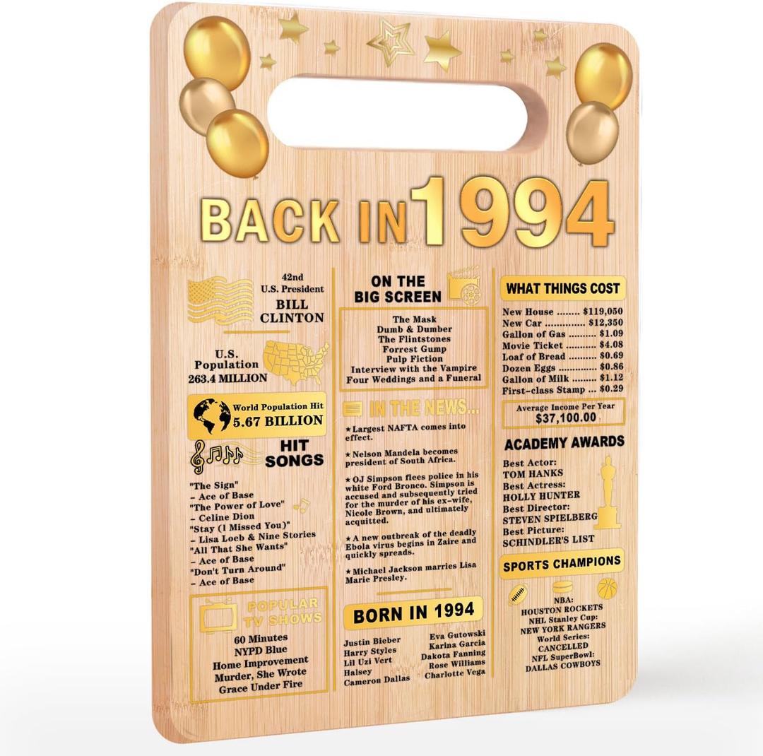 7 x 30th Birthday Gifts for Women Men,30 Year old Birthday Present, Back In 1994 Cutting Board,30th Birthday Decorations,Best Gifts 30 Years Old women,30th Birthday Gifts for Women,Gold