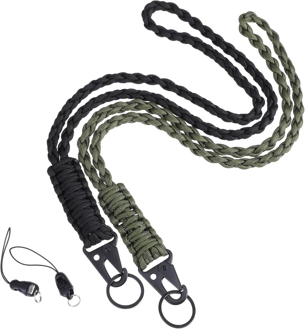2 Pcs Heavy Duty Lanyard, Heavy Duty Lanyards for ID Badges 550 Parachute Cord with HK Hook, Necklace Keychain Holder for Work & Outdoor