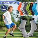 Sandsuced 6 Pairs Kids Boys Socks Athletic Basketball Sport Youth Crew Cotton Soft Breathable Socks for Outdoor (9-15 Years, Oblique Stripes)