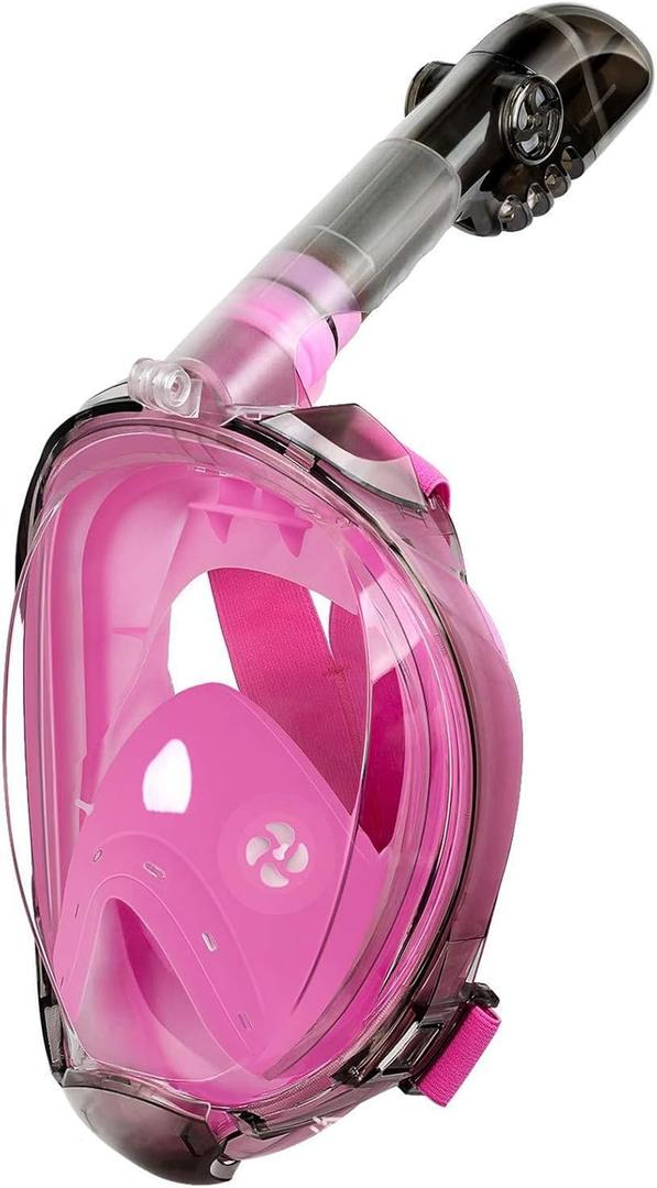 Full Face Snorkel Mask with Dry Snorkel, 180° Panoramic View Diving Mask, Anti-Leak Anti-Fog Scuba Mask Snorkel Swimming Mask for Adults Pink