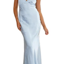 Gmeitoey Summer Satin Formal V Neck Backless Maxi Dress, Baby Blue, Small