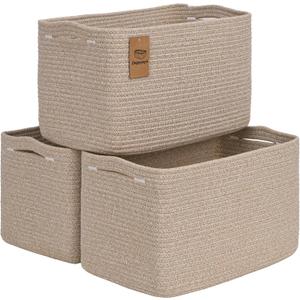 Baskets for Organizing, Storage Baskets,3 Pack Baskets for Shelfves, 15"10"9" Woven Brown Basket