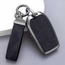 YO&YOYE Compatible with Toyota Key Fob Cover with Keychain Leather Key Case Protector for Avalon Camry Corolla RAV4 Sequoia Highlander Smart Key (Model2, Black)