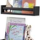 Wallniture Utah Floating Shelves for Wall, Wood Bookshelf for Kids Books, Picture Frames, Nursery Wall Decor, Black, Set of 2